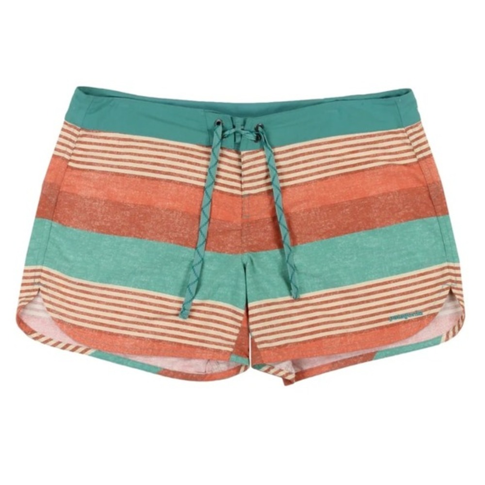 Patagonia NWT Women's 2 Teal Orange Striped Wavefarer‎ 5" Boardshorts Beach Swim
